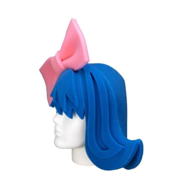 Halloween Foam Wig with Large Bow Blue Hair Pink Bow - Picture 4 of 7